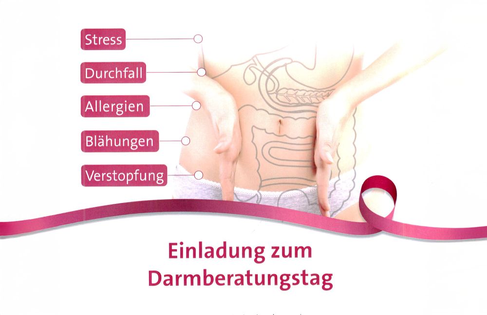 Grafische Darstellung von Darmbeschwerden mit Beschriftungen wie Stress und Blähungen