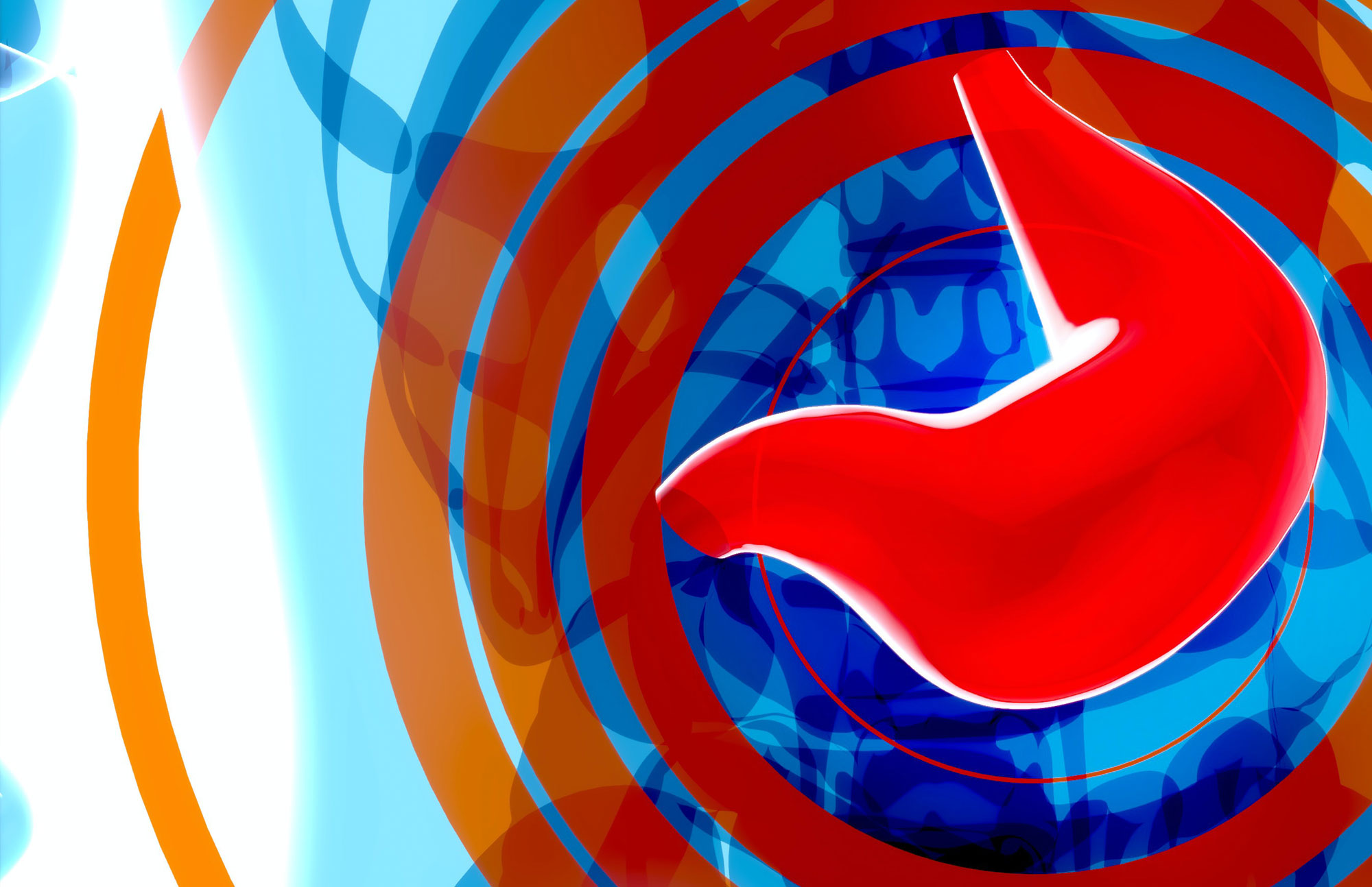 Illustration eines Magens mit bunten Kreisen und Strahlen